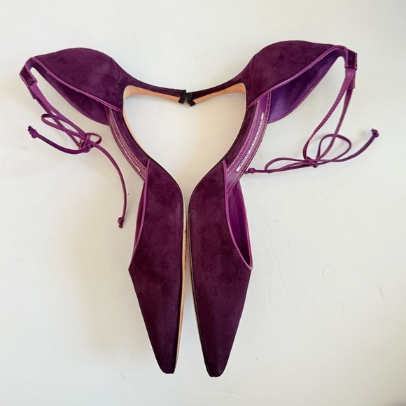 Manolo Blahnik Plum Purple Suede Leather Leyan 70mm ankle tie pumps EU 40.5 - Picture 5 of 10